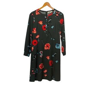LOFT Floral Dress - Green with Red and Blue Accents